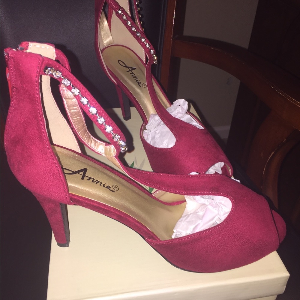Red Annie Faux Suede Heels